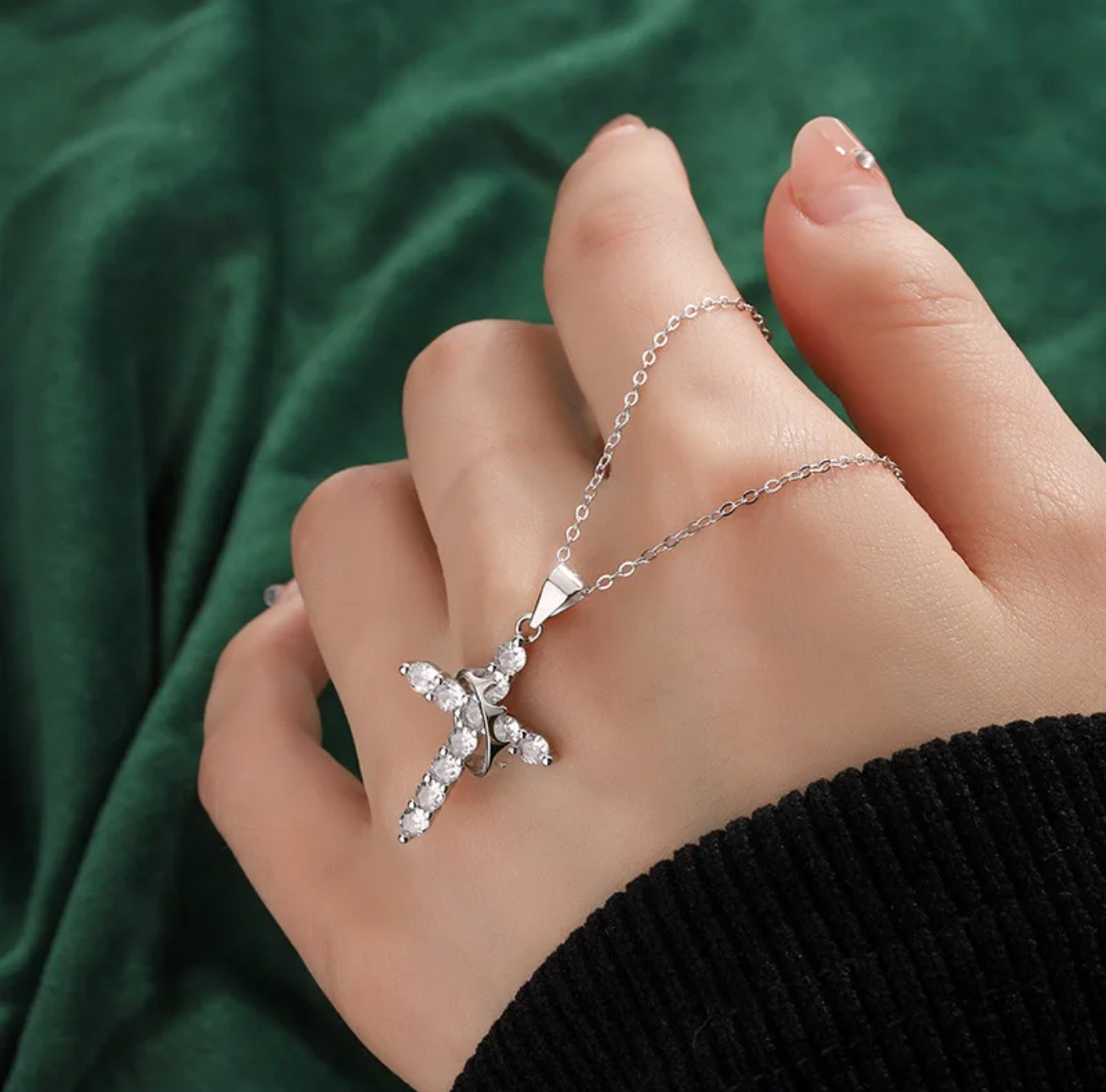 Silver rotatable crown cross necklace by The Infinite Shop