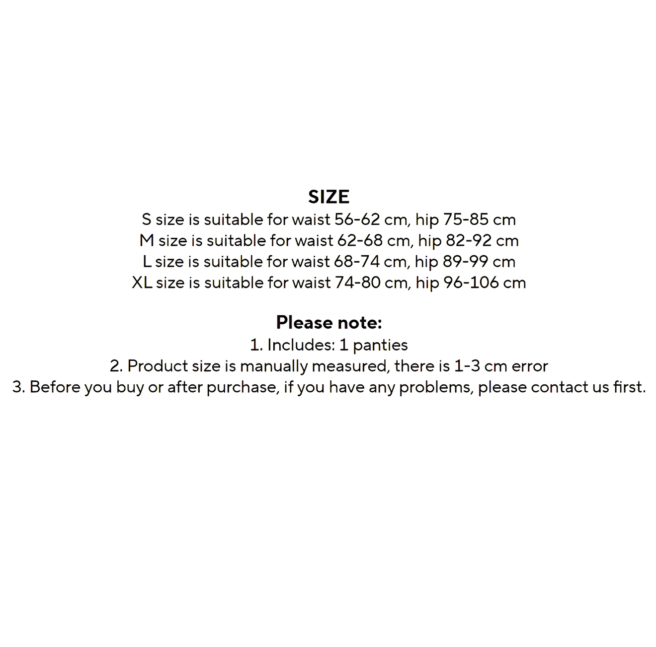 Women's luxury underwear size chart – The Infinite Shop